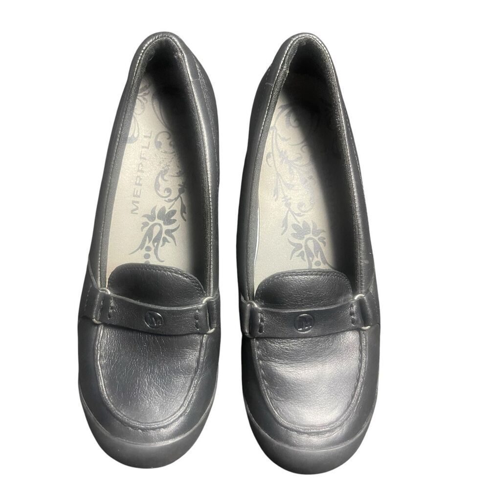 Merrell Womens Black Leather Loafer Slip On Shoes Size 8